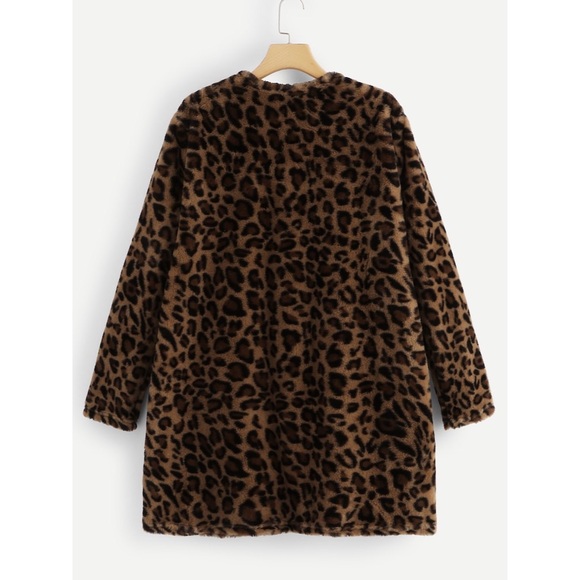 Leopard print teddy cardigan pockets faux fur - Picture 6 of 8
